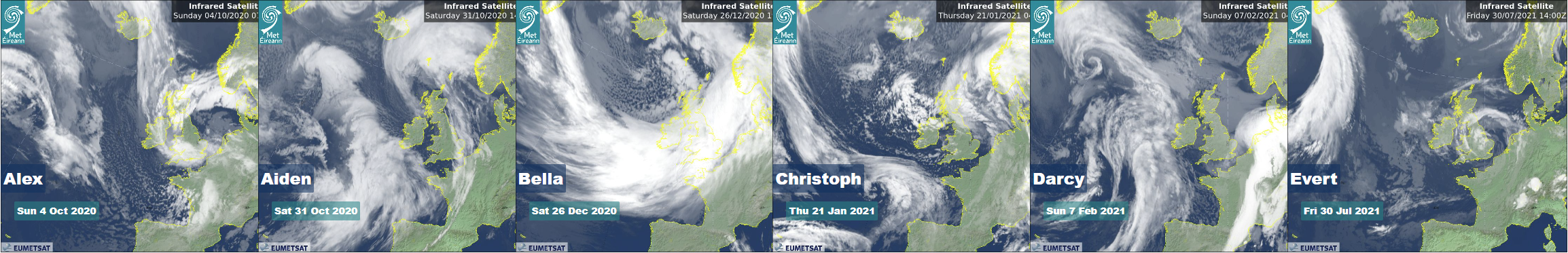 Infra-red satellite image for storms in 2020/21 storm season